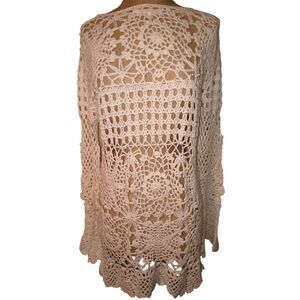 Boho Bohemian open work cream crochet dress swim cover READ Resort Cruise Date n